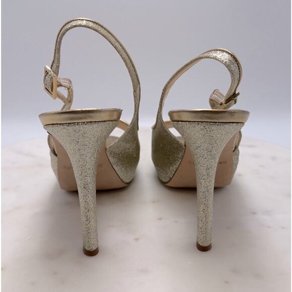 Kate Spade NY Gold Glitter Slingback Pumps 8 Open Toe Holiday Party Heels - Picture 5 of 11